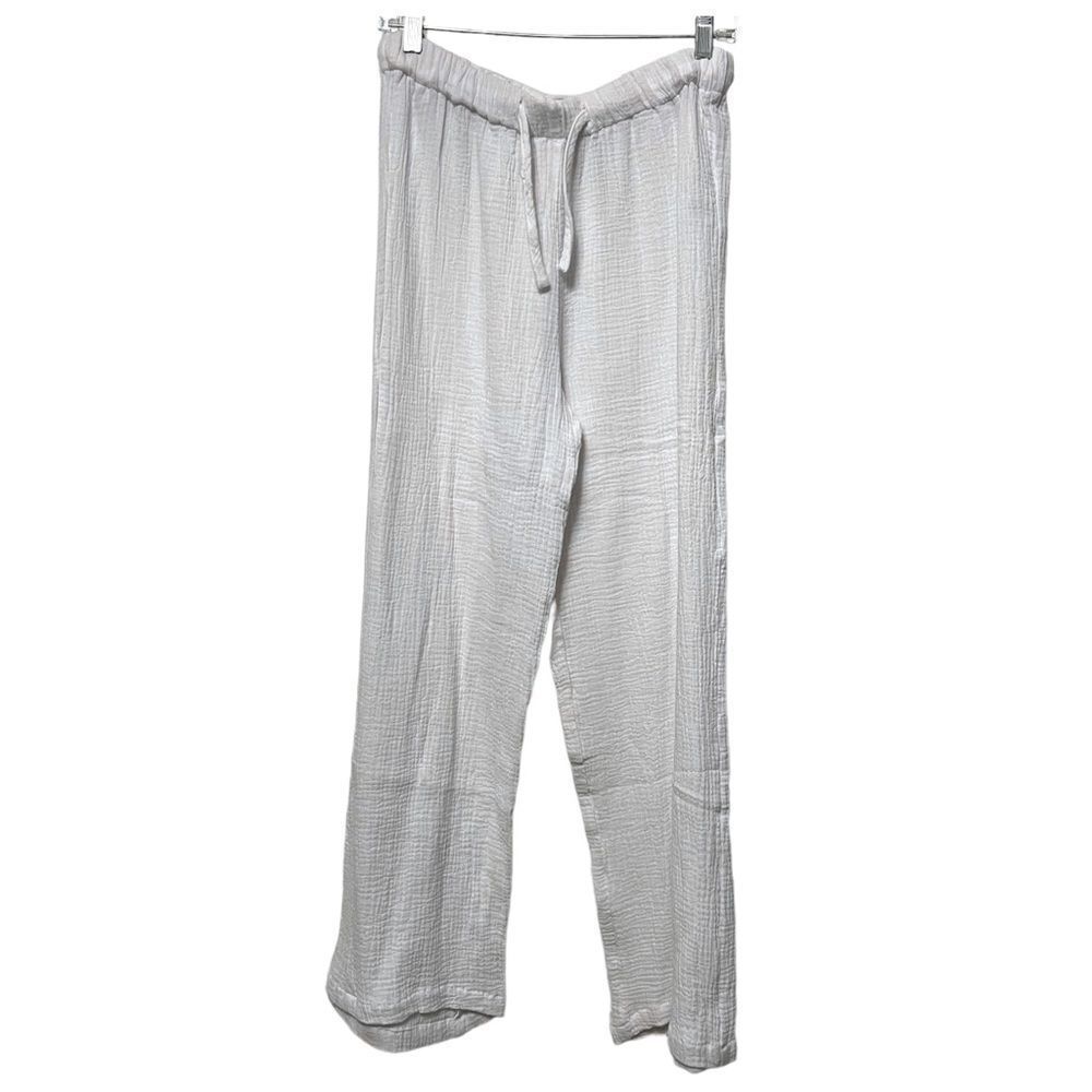 JOIE White Crinkle Cotton Gauze Wide Leg Pants M